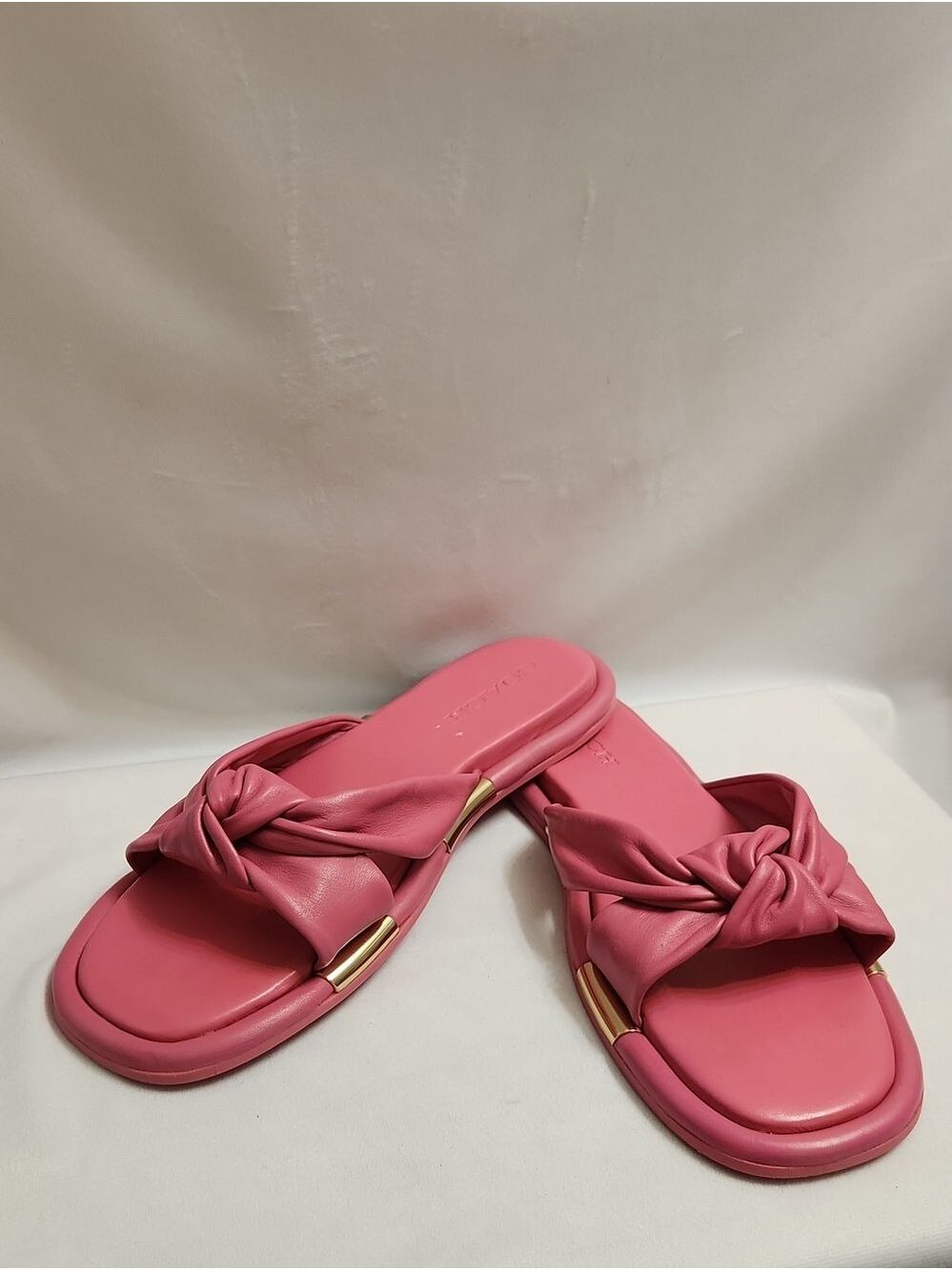 Coach Brooklyn Barbie Pink Gold Knotted Leather Slide Sandals (W Size 10)